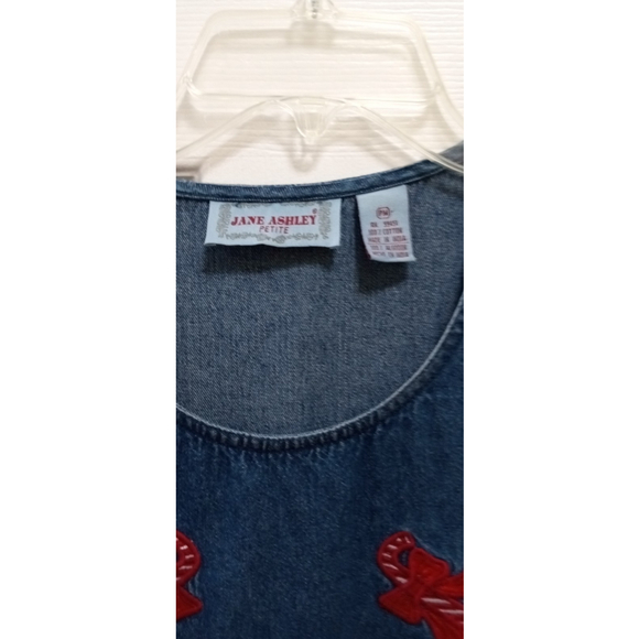 Vintage Jane Ashley Dress Women PM Denim Jumper Embroidered Candy Cane Christmas - Picture 7 of 7